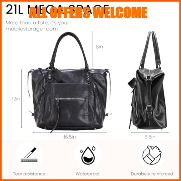 Vegan Leather Tote Bag with Adjustable Strap Crossbody Purse